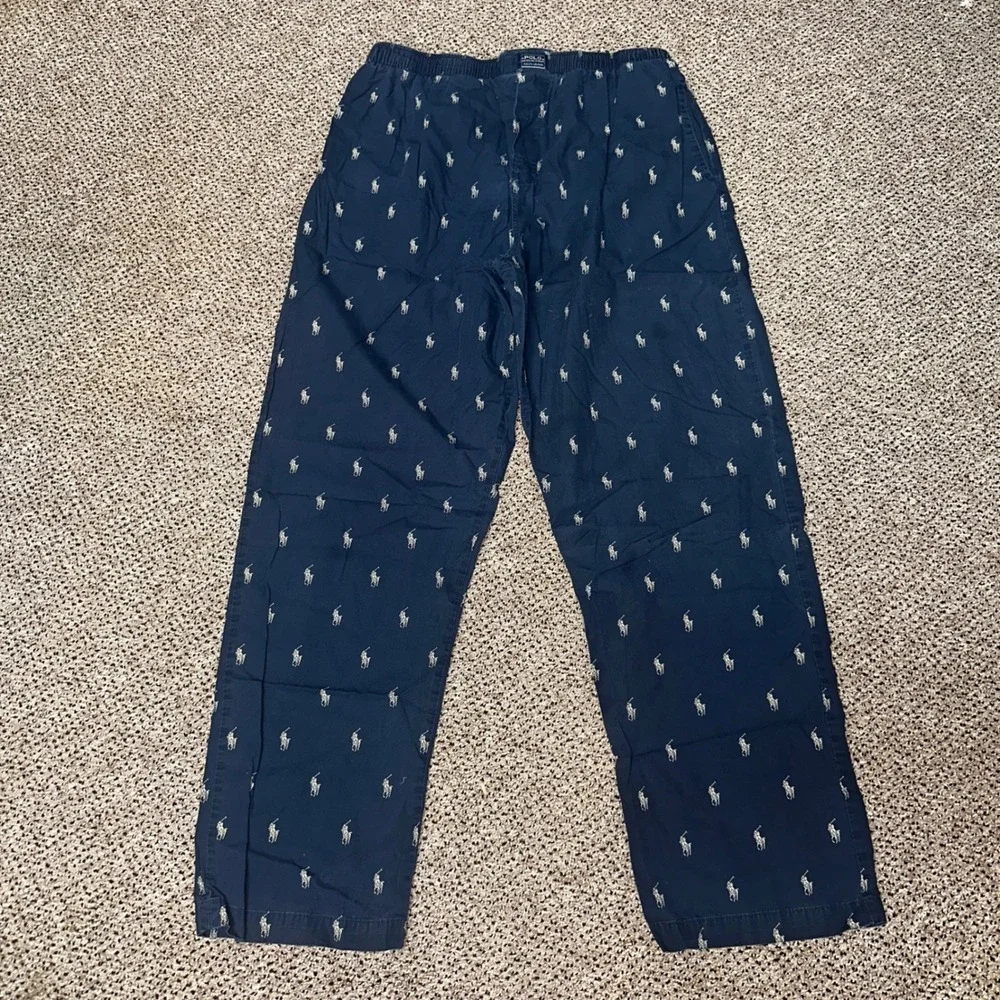 Polo Ralph Lauren Mens Navy Blue All Over Pony Print Pajama Sleep Pants Large
